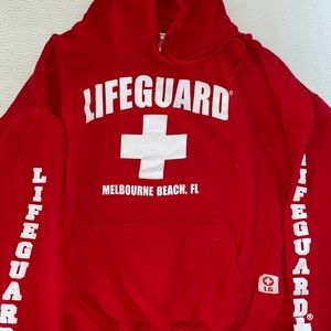Bright red life guard hoodie